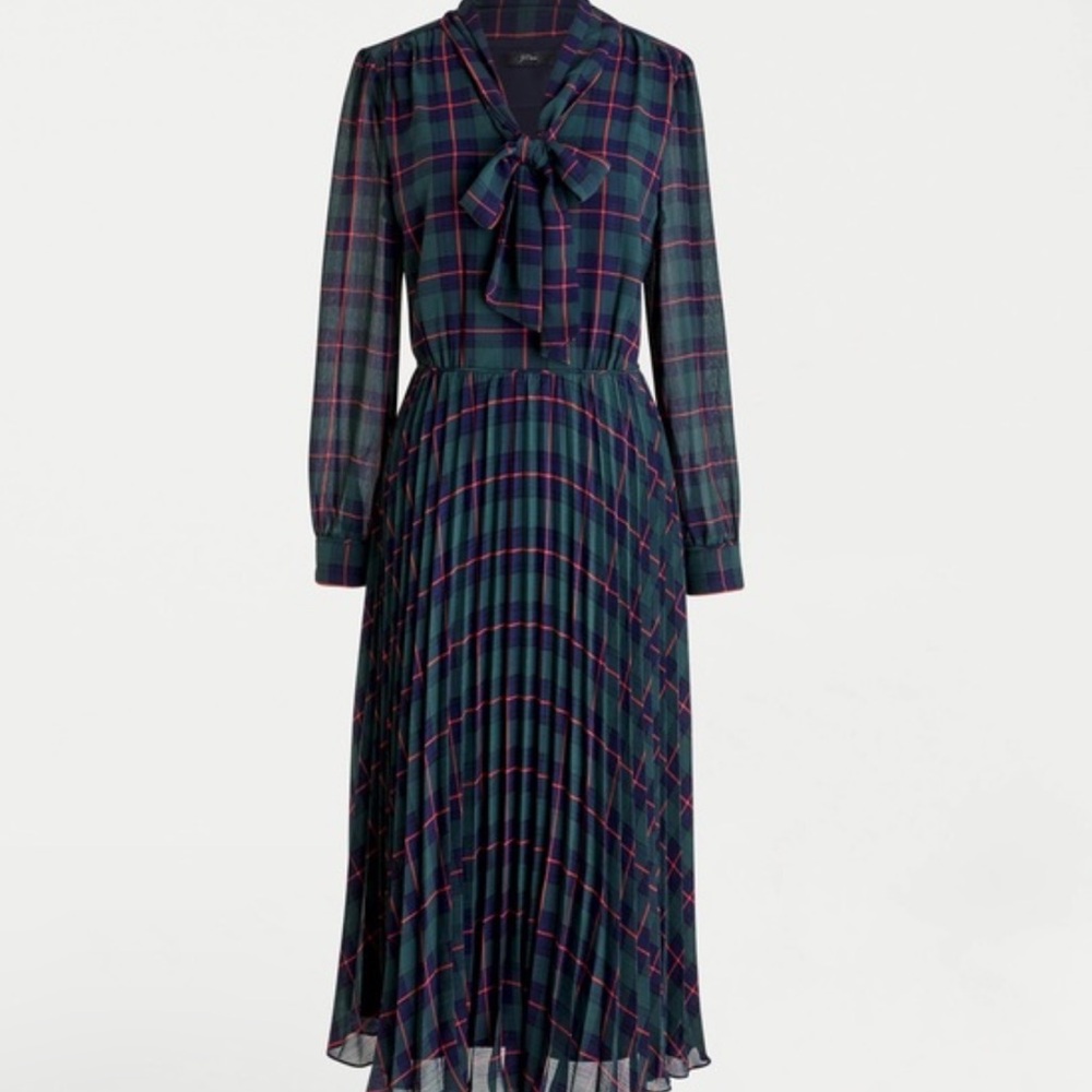 J. Crew green plaid pleated dress